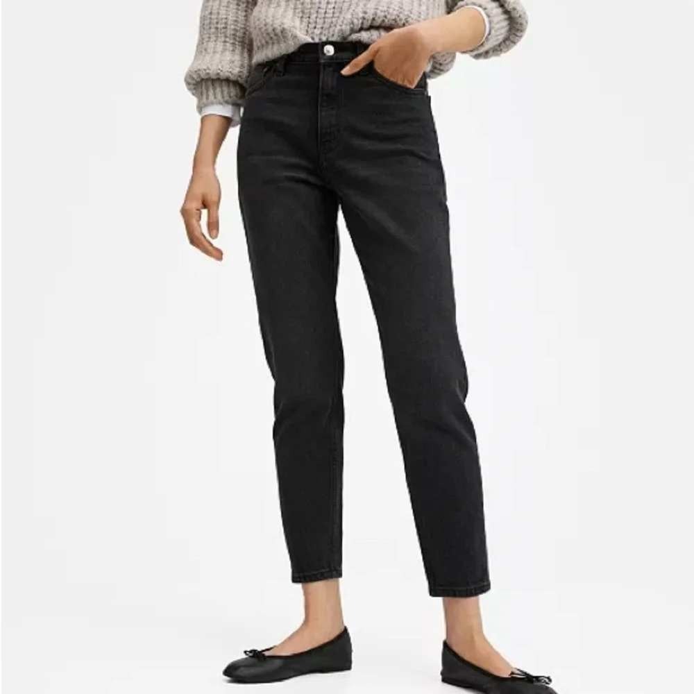 Mango MNG Mom Jeans Black High Waist Ankle Length Regular Fit Denim Size 4 NEW